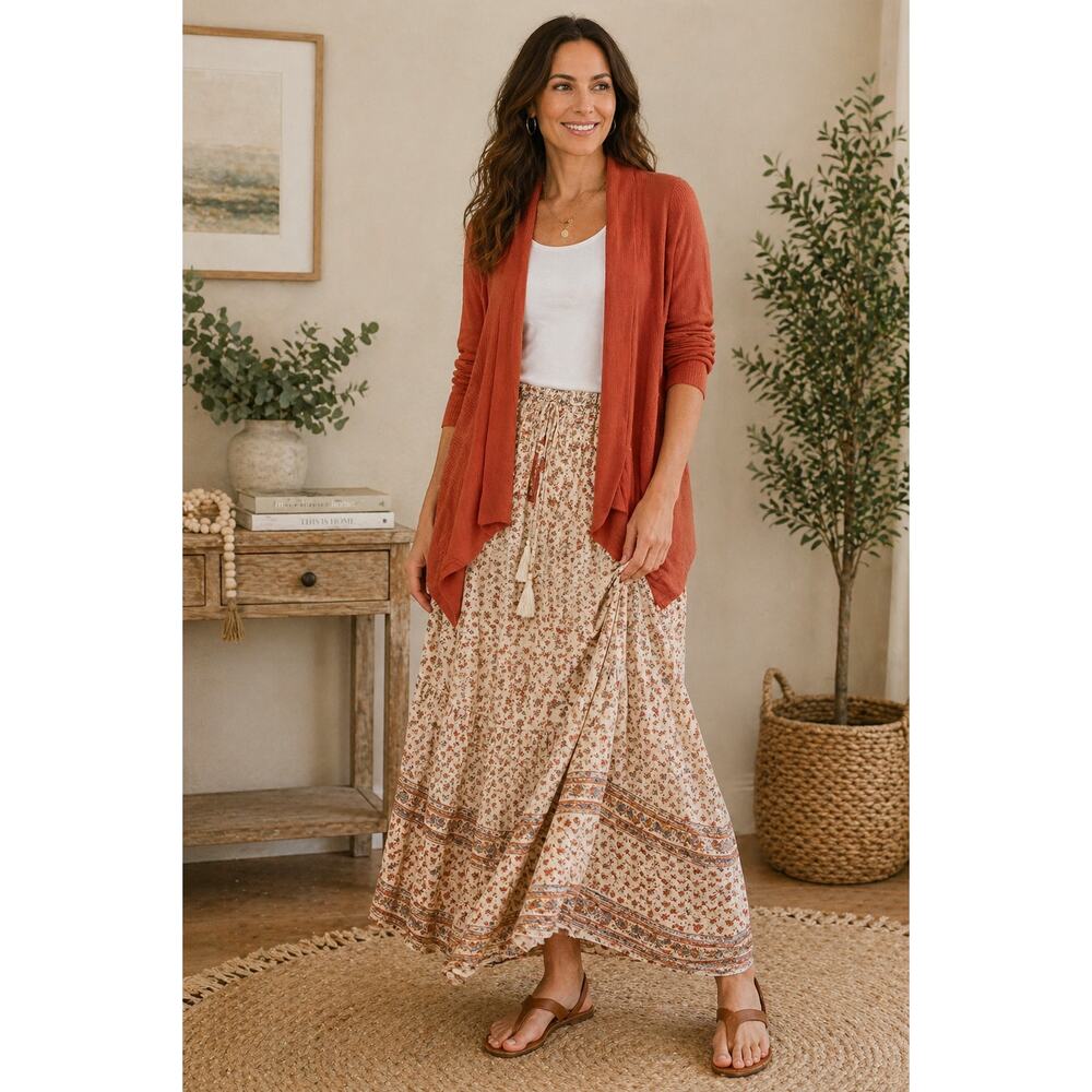 89th Madison Rust Open Front Cardigan Womens Size M Lightweight Draped Sweater